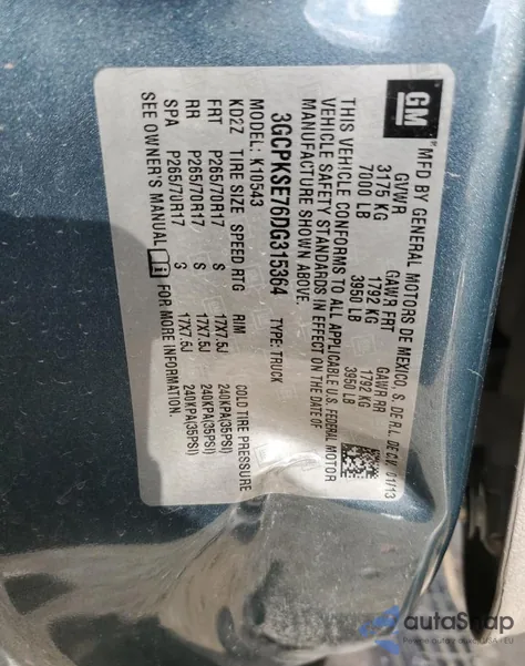 2013 Chevrolet Silverado K1500 Lt from USA, damaged, VIN 3GCPKSE76DG315364